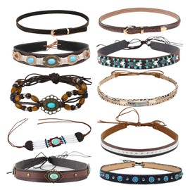 NiceYnn 8/10/12pcs Replacement Hat Band Western Cowboy Hat Bands for Panama Fedora Hat, Adjustable Cowgirl Hat Belt String Tie Straw Sun Hat Decoration, Western Style Hat Accessories (10pcs E)