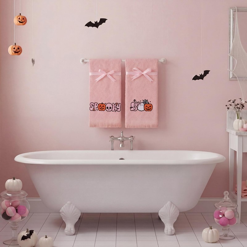 Gilprop 2 Pcs Pink Bow Halloween Ghost Hand Towels for