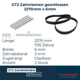 GT2 2x Closed Timing Belt, 6 mm Wide, 2 Pieces Per Every Size/Length