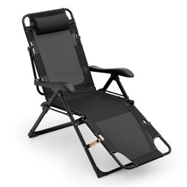 Athena Collection Zero Gravity Outdoor Lounge Chair Recliner, 27" Width Reclining Pool Lounge Lawn Chairs with Headrest and Curved Armrest, Outdoor Chaise for Beach Patio Backyard Outside, Black