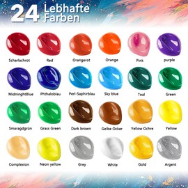 Acrylic Paint Set with Brushes 24 x 25 ml Acrylic Paints on Waterproof Acrylic Paint for Painting Canvas, Wood, Clay & Stones, Model Making