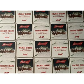 Budweiser NEW 20 Budweiser Holiday Cheer Christmas Beer Bar Coasters Pint Glass mat lot
