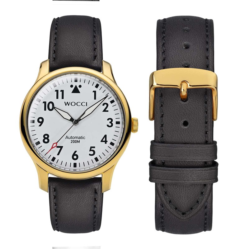 WOCCI 17mm Vintage Leather Watch Strap with Gold Buckle, Replacement