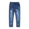 KIDSCOOL SPACE Little Big Girls Embroidery Butterfly Grass Slim Jean