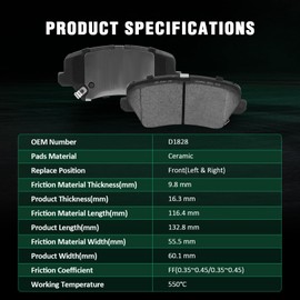 AUTOMUTO 8PCS Front & Rear Ceramic Disc Brake Pads Set D1828 D1813 For Hyundai Elantra GT 2017,For Hyundai Veloster 2016-2017,For Kia Forte 2017-2018,For Kia Forte5 2017-2018