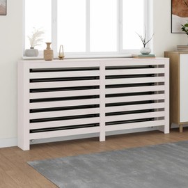 vidaXL Radiator Cover - White Solid Pine Wood Decorative Shelf with Modern Slat Design, Dimension 66.5"x7.5"x33.1"