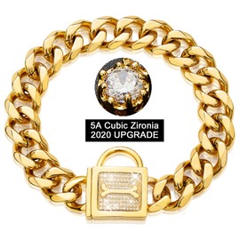 Collar de perro de PRADOG con cierre de circonita, 19 mm, metal dorado para cachorro, collar de lujo para perro, XS, M, y grande, 26" ( Fits Neck 24" to 25.5")