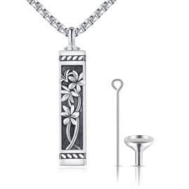 DOTBJ Orchid Urn Necklace Bar Cremation Jewelry for Ashes 925 Sterling Silver Flower Keepsake Pendant with Stainless Steel Chain 20"+2"