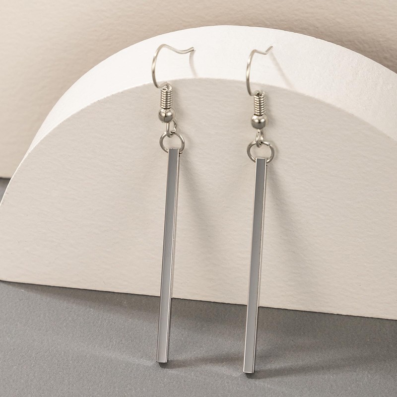 Long Vertical Bar Drop Dangle Earrings Silver Filled Earrings Minimal