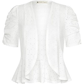 Belle Poque Bolero Shrug for Women Short Sleve Lightweight Open Front Knit Cropped Cardigan for Dress Skirts White
