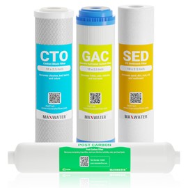Max Water 5 Micron Replacement Filter Set (10 inch x 2.5 inch) for Standard 5 Stage RO (Reverse Osmosis) Water Filter System - PP Sediment, GAC, CTO & Post Carbon