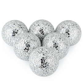 MDLUU 6 Pcs Mosaic Sphere Balls-Diameter 3 in, Decorative Orbs, Centerpiece Balls for Bowls, Vases, Dining Table Decor, Silver