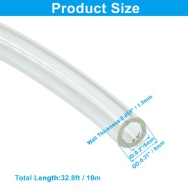 LifCratms 8mm x 5mm Pneumatic Tubing PU Polyurethane Air Compressor Tubing Air Hose Line for Fluid Transfer (Clear 32.8ft/10Meters)