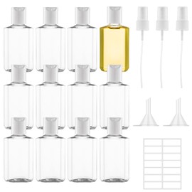 12 Pieces 60 ml Travel Bottles Set, Plastic Bottle Travel Bottles for Filling, Transparent Cosmetic Bottles with Sprinkler, Funnel and Label for Air Travel, Shampoo, Conditioner, Lotion (60 ml)