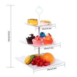 SZJYG 3 Tiers Cake Display Stand, White Afternoon Tea Stands, Plastic Square Cup Cake Fruit Dessert Party Server Plates Stands, Reusable Food Serving Platter Stand for Birthday, Wedding, Party