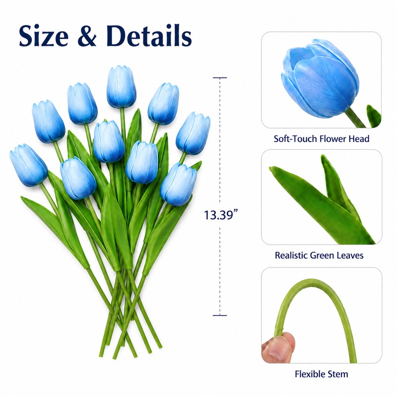 Artificial Tulips for Floral Arrangements, Soft PU Fake Flowers with