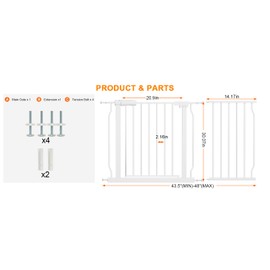 HOOOEN Extra Wide Baby Gate Extra Tall Dog Gate for Stairs Doorways White Metal Tension Child Pet Safety Gates with Pressure Mount 43.5-48 Inch