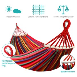 MOSFiATA Camping Hammock 550lb Upgraded Thickened 320G Durable Canvas Fabric Single Hammocks with Two Anti Roll Balance Beam and Sturdy Metal Knot Tree Straps for Camping, Patio, Backyard, Outdoor