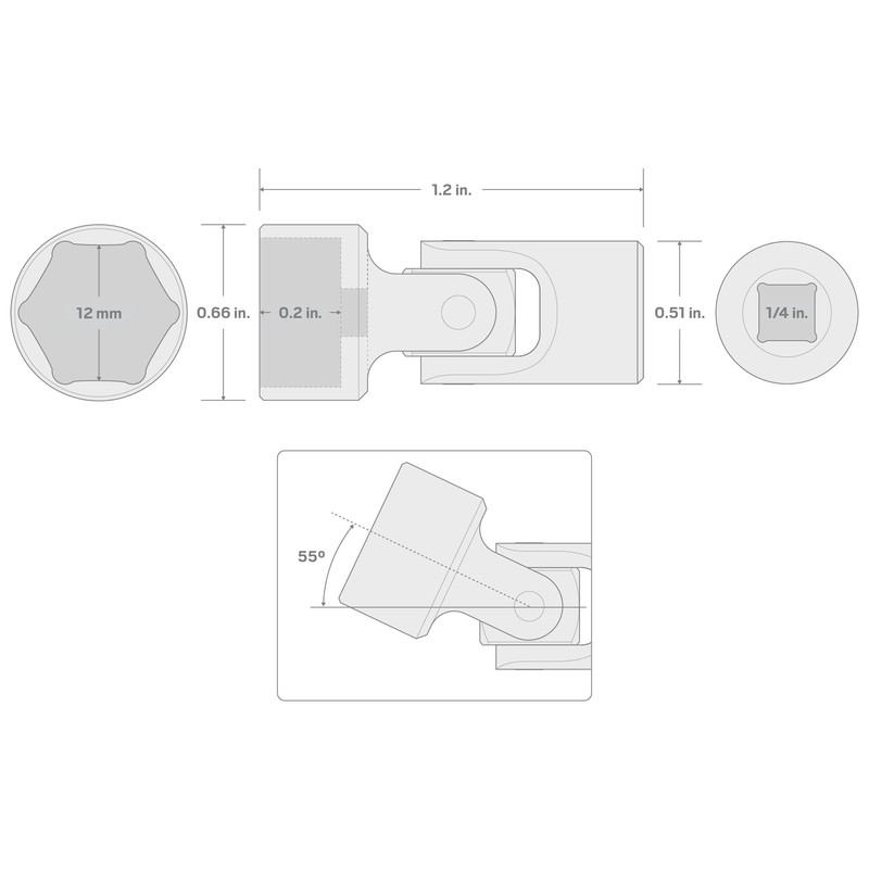 TEKTON 1/4 Inch Drive x 12 mm Universal Joint Socket