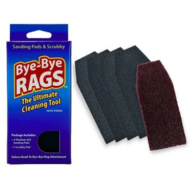 BYE-BYE RAGS: Sanding Pads and Scrubby | Sanding and Cleaning for Hard-to-Reach Areas | Velcro Hooks to Bye-Bye Rags Pole Attachment | 4 Pads, 1 Scrubby