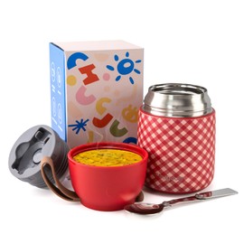 ChugJug Thermo for Hot Food for Adults Kids | Wide Mouth, 18 oz Insulated Food Jar with Spoon, Leakproof Soup Thermo for School Office Travel, Thermal Steel Lunch Container Easy to Carry (Red)