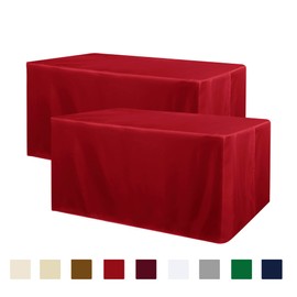 Obstal 2 Pack Red Table Cloths for 4 FT Standard Folding Tables - Water Resistant Washable Fabric Polyester Rectangle Table Cover for Holiday, Banquet and Trade Shows, 48L x 24W x 30H Inches