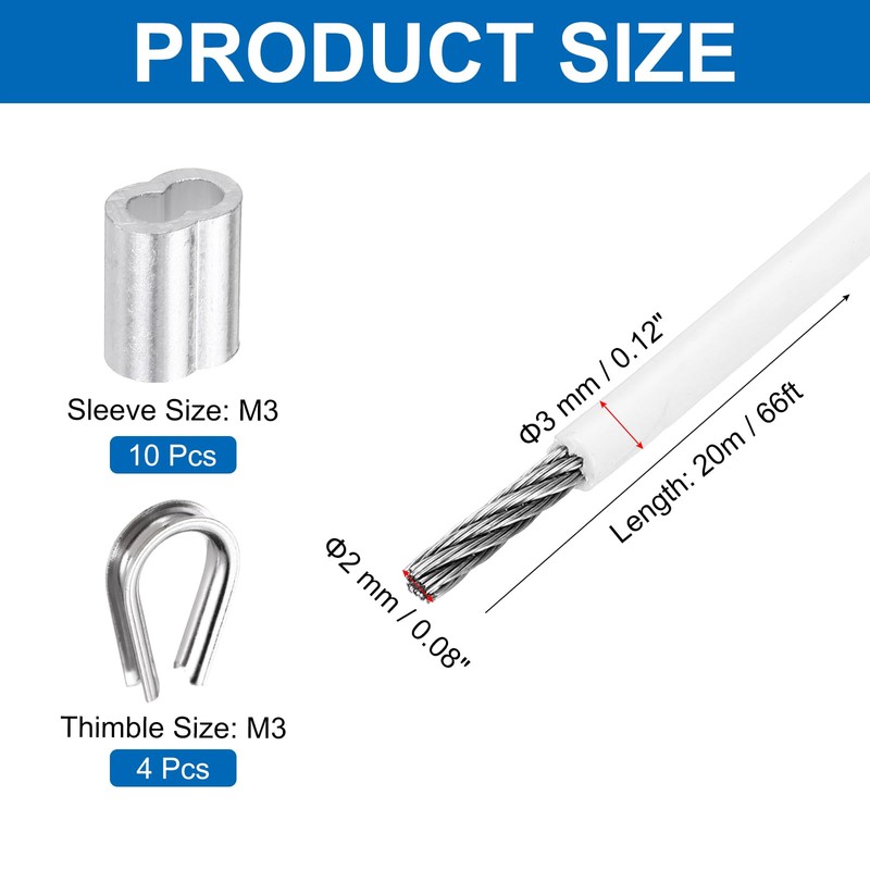 sourcing map 66FT Stainless Steel Cable Railing Kit, 1/8" Vinyl