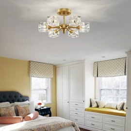 XINGQI Gold Glass Chandellier Semi Flush Mount Ceiling Light Fixture Modern 6 Lights Small Sputnik Chandelier, Antique Chandeliers Fashion Lighting for Bedroom Dining Room Farmhouse Kitchen Office