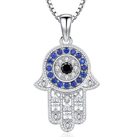 Hamsa Hand of Fatima Necklace with Cubic Zirconia,Hamsa Hand Necklace,Comes with Black Jewelry Gift Box