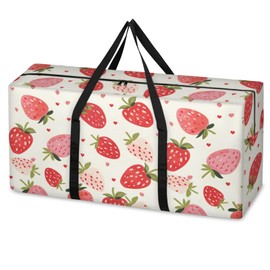 Packing Bags for Moving, Extra Large Moving Bags Heavy Duty, 205L Storage Bag with Zipper, Storage Totes Movings Supplies, Duffle Bag Waterproof Storage Containers for Organizing (White Strawberries)