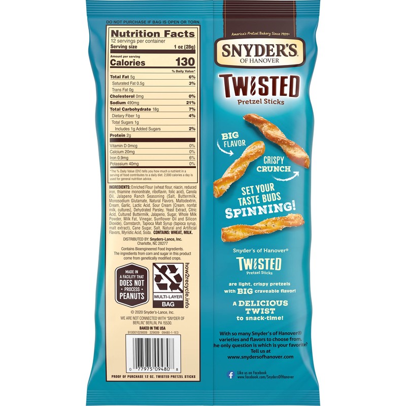 Snyder's Jalapeno Ranch Twisted Pretzels 12oz (Pack of 2)
