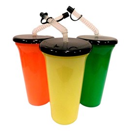 Jean's Plastics 3 Large 32 ounce Sports Tumblers with Lids, Straws with Tips. Pack 3, Holds 32 Ounces to Brim!! 1 each Chartreuse, Orange and Green.