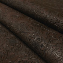 Tooled Faux Leather Western Cowboy, Embossed Vinyl, Craft DIY and Upholstery Pleather Fabric - Cut by The Yard (Chocolate)
