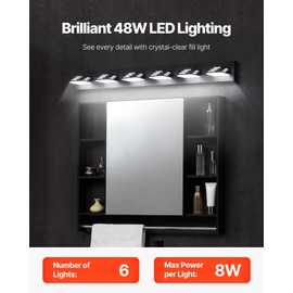 VEVOR 6-Light LED Modern Vanity Light Fixtures, 40.35-Inch, Black Finish Bathroom Wall Lighting Fixture Over Mirror, with IP44 Waterproof, for Bathroom, Living Room, Bedroom, Hallway, Cool White 6000K