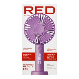 Red by Kiss Handheld Fan, Mini Portable Personal Desk Fan with USB Rechargeable, 3 Speed Long Lasting Powerful Small Fan for Makeup Travel Home Office Lace Wig Eyelash Face Nail (Purple)