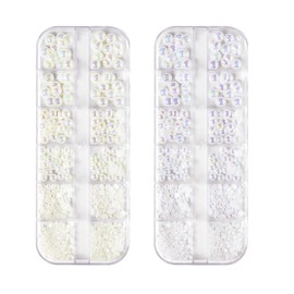 Half-Circle Pearls for Nails, White, 1.5mm, 2mm, 2.5mm, 3mm, 4mm, Nail Art Pearls, Half-Circle Pearls, Nail Parts, Nail Pearls, Yunemart, Gel Nails, DIY Nail Design, Pearl Parts for Nails, YES136