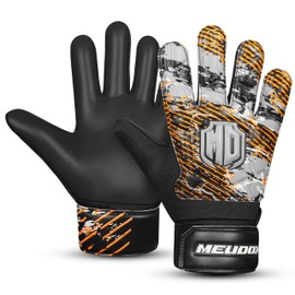 MEUDOX Soccer Goalkeeper Gloves, Double Wrist Protection, Anti-Slip Palm, Youth Kids Size, Black/Yellow/Blue (Black, 5)