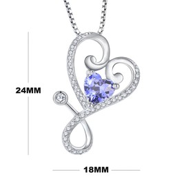 Aprila Women Necklace 925 Sterling Silver Heart Stethoscope Pendant Necklace with Cubic Zirconia December Birthstone Tanzanite Color Jewelry Medical Doctor Nurse Jewelry