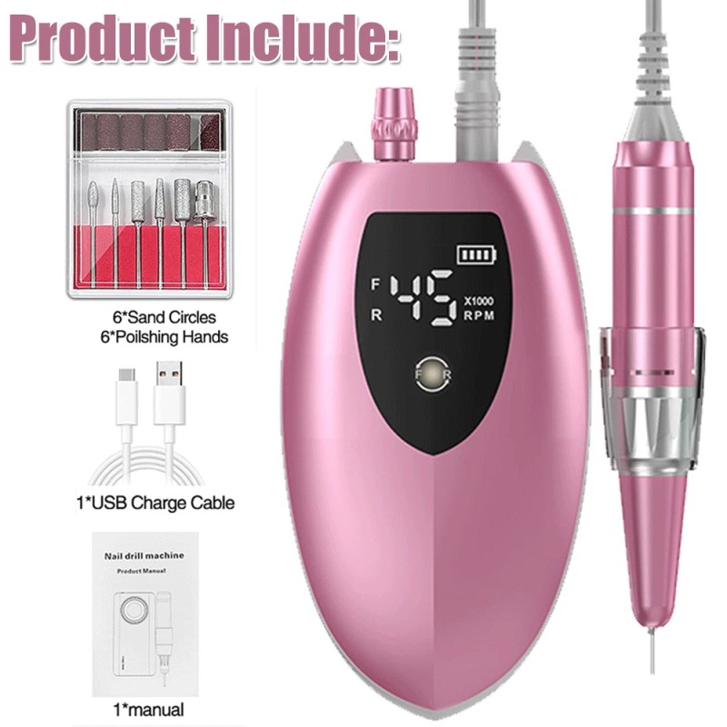 Unbranded Nail Drill Machine 45000RPM Rechargeable Electric Portable Manicure Pedicure