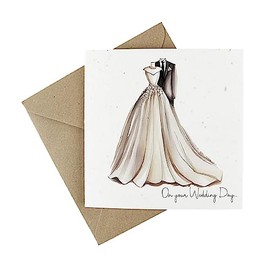 Plantable Wedding Day Card - Wedding Dress and Tuxedo - Eco-Friendly Wildflower Seeded Greeting Celebration Card - On Your Wedding Day