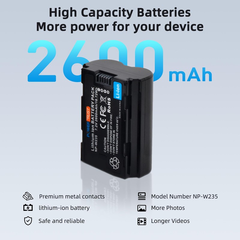 PowerTrust 2-Pack NP-W235 Battery and 20W Fast Charger