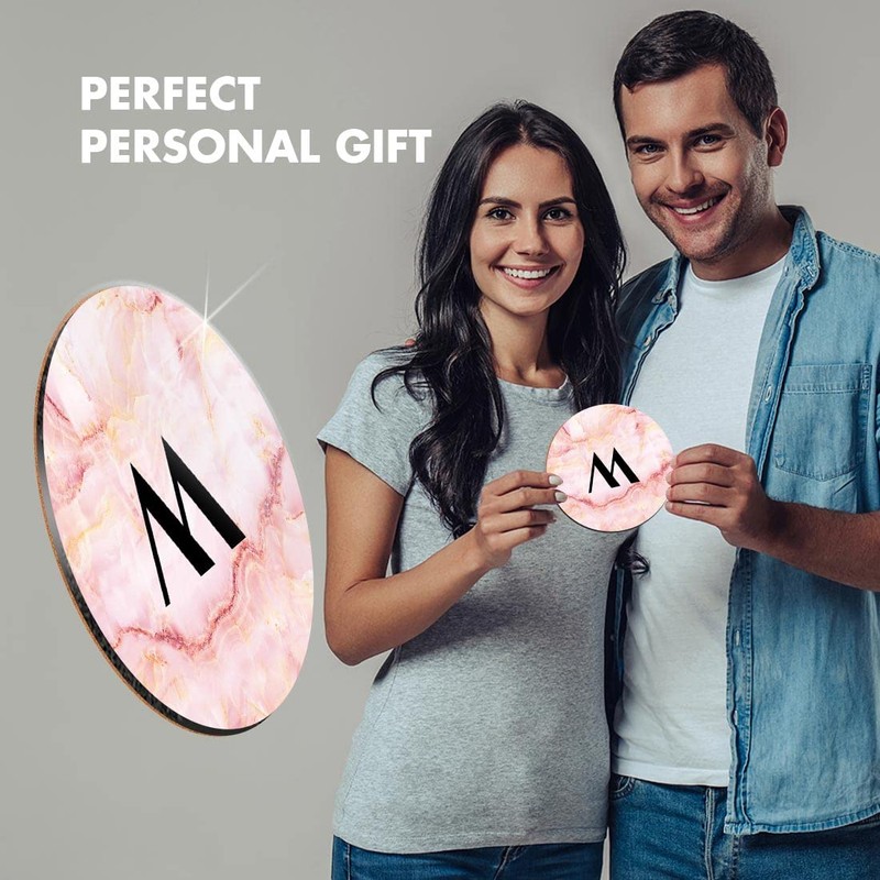 1 x Round Coaster - Letter M Marble Stone Texture