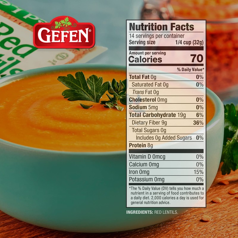 Gefen Red Lentils, 16oz (3 Pack) Great in Soups and