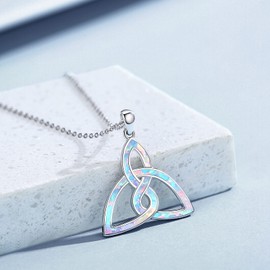TANGPOET Celtic Knot Necklace 925 Sterling Silver Opal Necklace Irish Celtic Necklace Pendant Opal Valentines Day Giftsfor Mum Daughter Ladies Mother Her Girls Girlfriend