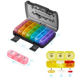 FGcase Pill Organizer 3 Times a Day with Travel Case, Large Weekly Pill Case 7 Day, Daily Pill Box with 21 Compartments, Pill Dispenser Supplement Holder, Rainbow Black