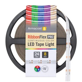 Armacost Lighting RibbonFlex Pro 24V COB LED Strip Light Tape RGB+W, 300 Lumens/Ft, 2.5M 177710
