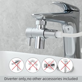 Tecmolog Brass Sink Valve Diverter Faucet Splitter for Kitchen or Bathroom，Faucet Adapter 3 Way Faucet Diverter Valve,Sink Faucet Replacement Part M22 X M24, Chrome,SBA021C