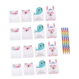 NUOBESTY 1set Valentine s for Boys and Girls Rainbow Pencils Classroom Exchange Cards for School Parties Fun Valentine s Day