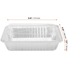 SINJEUN 150 Pack 8.4" × 6.3" Aluminum Foil Pan with Lid, 2.25 LB Foil Food Aluminum Containers, Disposable Food Containers with Lids for Baking, Cooking, Heating, Storing, Prepping Food