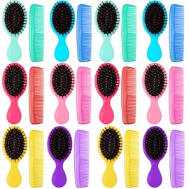 24 Pcs Mini Wet Hair Brush Hair Combs Set 12 Small Pocket Travel Detangler Hair Brush 12 Colorful Hair Combs Toddler Mini Detangling Brushes Soft Bristles for Women Baby Girls Kids